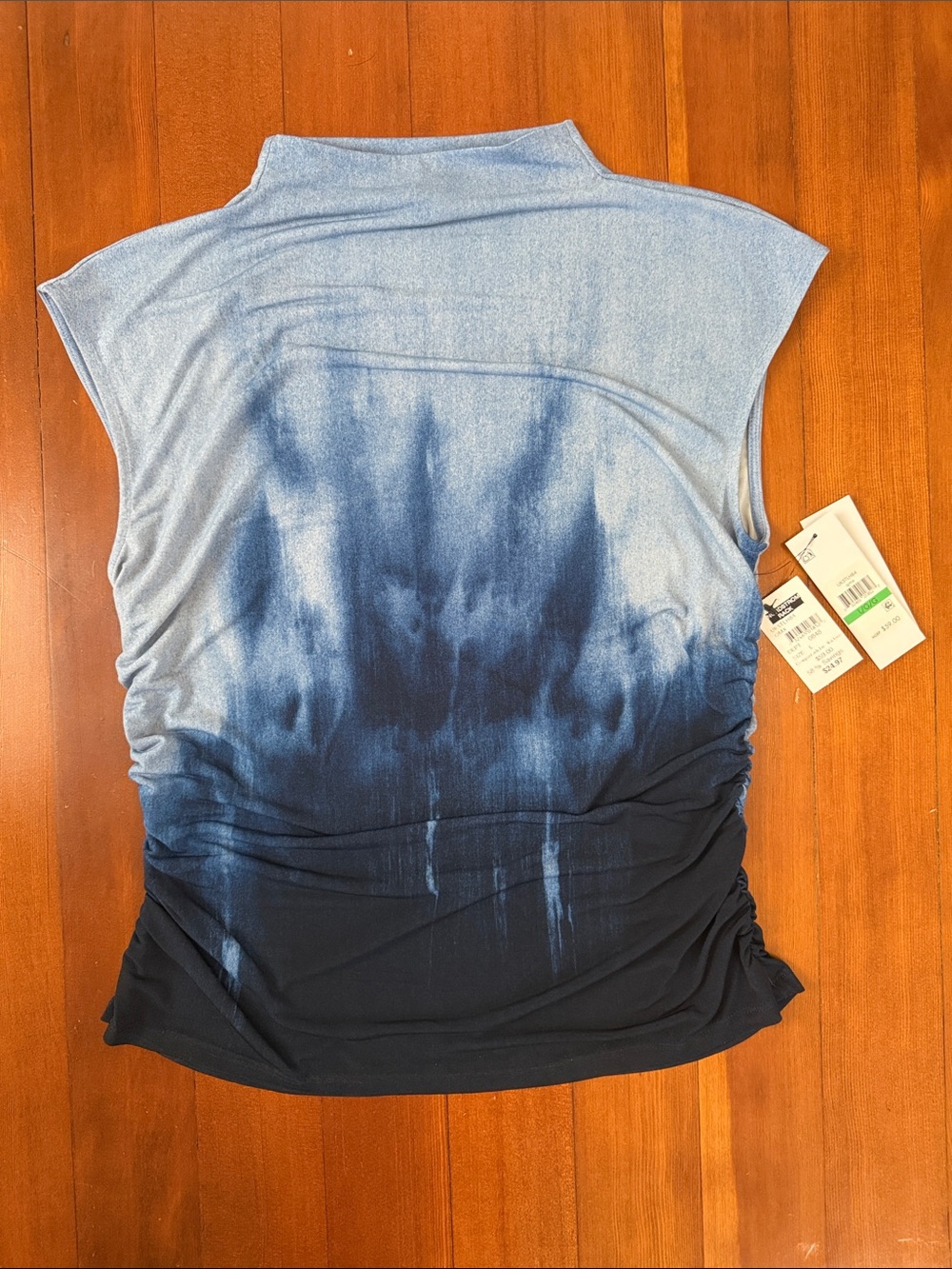 Dkny Blue Ombre Ruched Sleeveless Tank